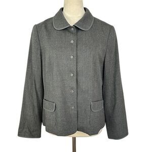 Talbots Wool Blend Blazer Gray Career Office Button Front Jacket Women Petite 16